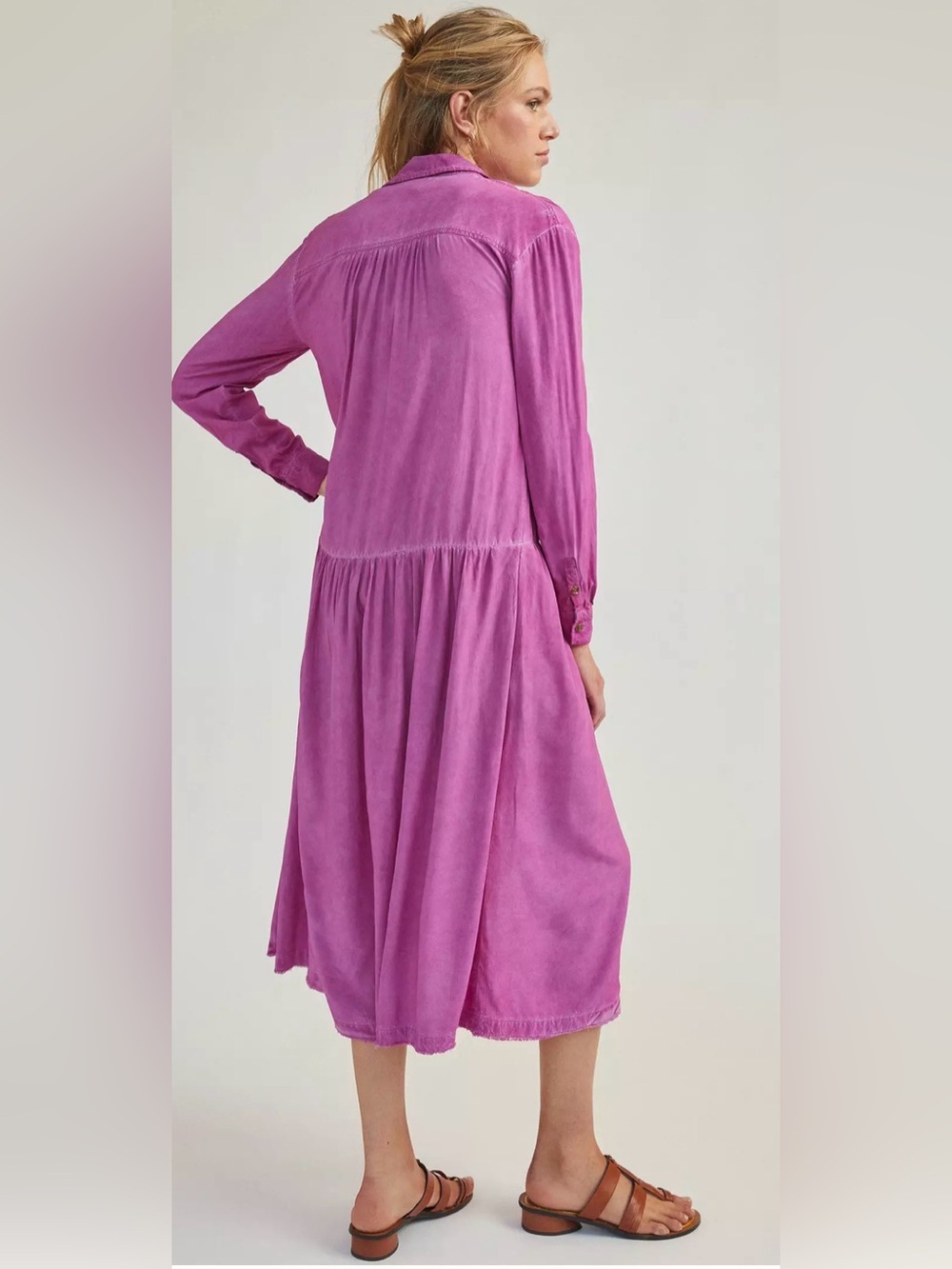 Anthropologie Pilcro Kimberly Raspberry Pink Shirt Dress Size Large - Picture 3 of 5
